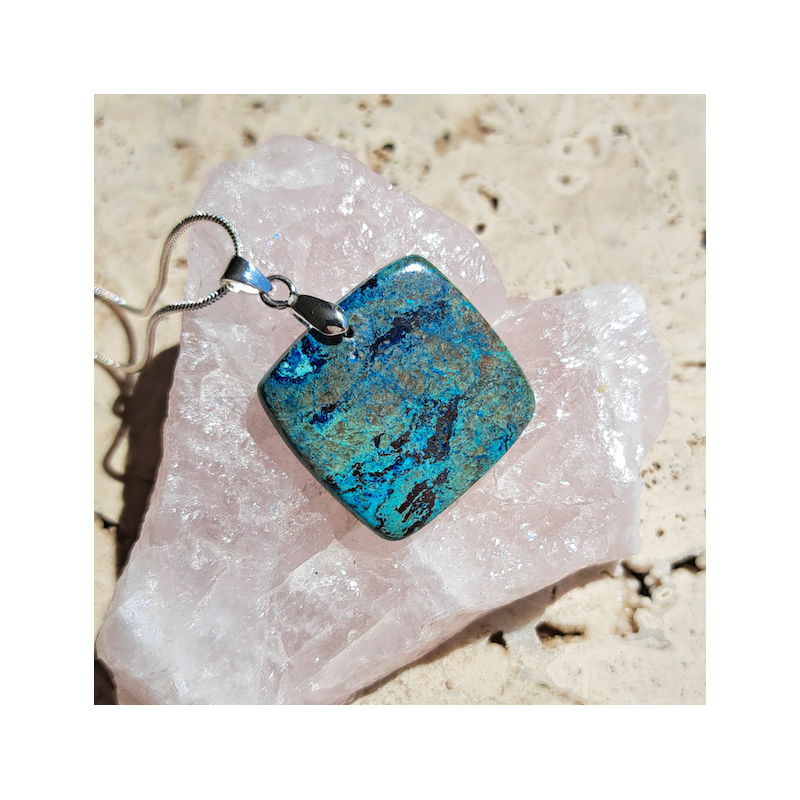 Pendentif Chrysocolle / shattuckite 'Seychelles'