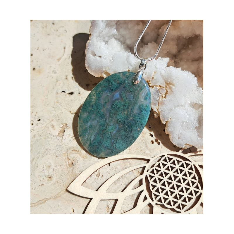 Pendentif Agate Mousse 'Cascade verte'