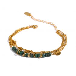 Bracelet Turquoise Africaine (jaspe), acier inoxydable plaqué or 18 carats